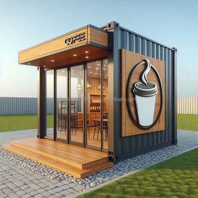 Wall 50mm Wave Sandwich Panel Hotel Pop-up Container Coffee Restaurant Bar Cafe Kiosk Booth with Steel Prefabricated House
