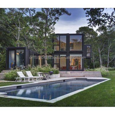 Residential 20ft Prefab Container House with Glass Wall Office Villa and Two-Storey Flat Pack Assembly