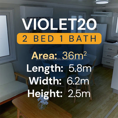 Residential or Office 20ft Expandable Container House with Two Bedrooms and Aluminum Alloy Windows in Modern Style