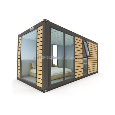 20ft Modern Prefabricated Steel Container House Wooden Color Living Prefab Residential Tiny House Couple Hotel Room