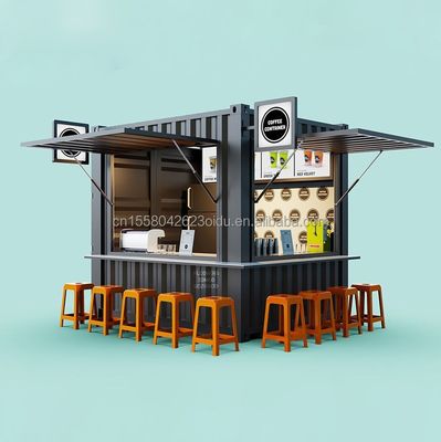 Main Structure Galvanized Steel Square Tubes 10ft Movable Bar Cafe Store for 20ft Shipping Container Garden Coffee Shop