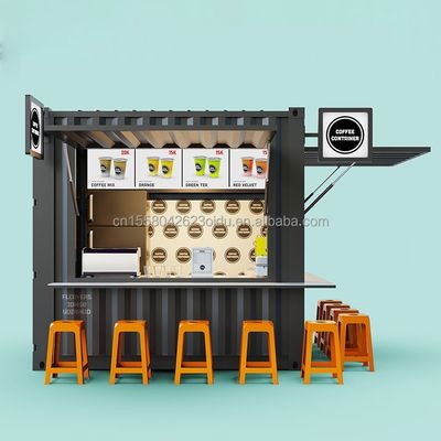 Main Structure Galvanized Steel Square Tubes 10ft Movable Bar Cafe Store for 20ft Shipping Container Garden Coffee Shop