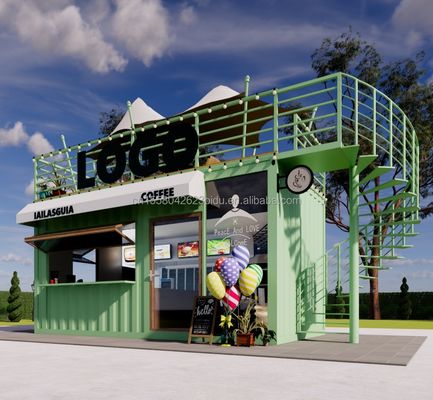 Portable 10ft 20ft Prefabricated Steel Structure Container Houses Mobile Bar Shop for Fast Food Wall 50mm Wave Sandwich Panel