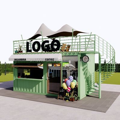 Portable 10ft 20ft Prefabricated Steel Structure Container Houses Mobile Bar Shop for Fast Food Wall 50mm Wave Sandwich Panel