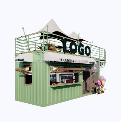 Portable 10ft 20ft Prefabricated Steel Structure Container Houses Mobile Bar Shop for Fast Food Wall 50mm Wave Sandwich Panel