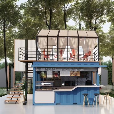 20ft Flat Pack Container Modern Design Steel Prefabricated Mobile Home Coffee Bar Shop with Terrace and Outdoor Application