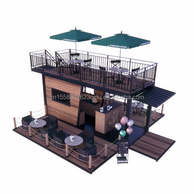 Galvanized Steel Bending 180g Prefabricated Mobile Restaurant with Steel Terracce and Wave Sandwich Panel Walls