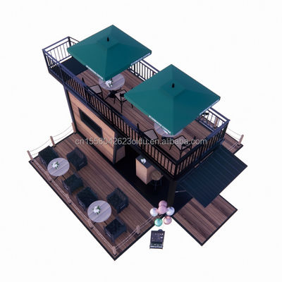 Galvanized Steel Bending 180g Prefabricated Mobile Restaurant with Steel Terracce and Wave Sandwich Panel Walls