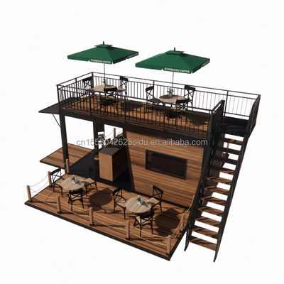 Galvanized Steel Bending 180g Prefabricated Mobile Restaurant with Steel Terracce and Wave Sandwich Panel Walls