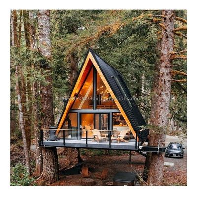 EU Hotel Modern Triangular Wooden House with A-Shaped Steel Structure Frame in 20ft or 40ft Length Options