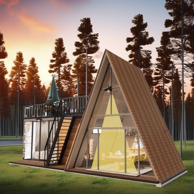 Customized Color Modular Steel Structure Triangular House 50/75/100mm Wave Sandwich Panel Luxury Design Wooden House