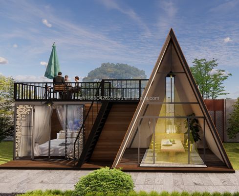 Customized Color Modular Steel Structure Triangular House 50/75/100mm Wave Sandwich Panel Luxury Design Wooden House