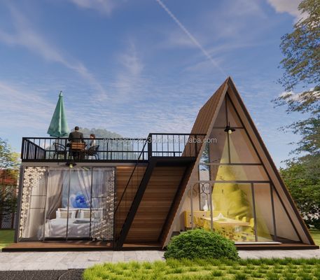 Customized Color Modular Steel Structure Triangular House 50/75/100mm Wave Sandwich Panel Luxury Design Wooden House