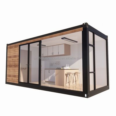 Galvanized Steel Square Tubes Modern Design Container House with Wooden Exterior Garden and Independent Restaurant