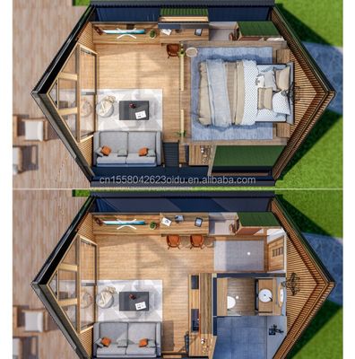 EU Standard 20ft Prefabricated Flat Pack Container House with Galvanized Steel Bending 180g Triangle Room in Steel Frame