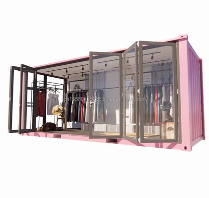 Customized Color Steel Frame 20ft Prefab Container Clothing Store Kiosk Booth Mobile Shop with Galvanized Steel Bending