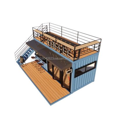 EU 20ft Food Stall Second Floor Container Coffee Shop Constructed with Galvanized Steel Square Tubes and Steel Structure
