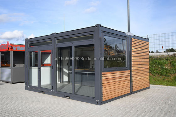 20ft Container Store Wood Grain Metal Frame Hotel Mobile House with Galvanized Steel Square Tubes and Flat Packaging