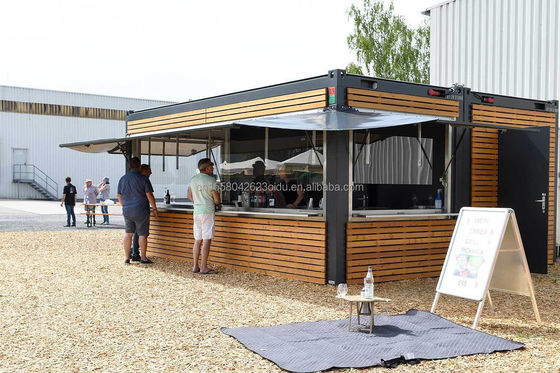 20ft Container Store Wood Grain Metal Frame Hotel Mobile House with Galvanized Steel Square Tubes and Flat Packaging