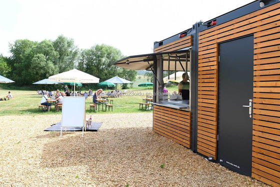 20ft Container Store Wood Grain Metal Frame Hotel Mobile House with Galvanized Steel Square Tubes and Flat Packaging