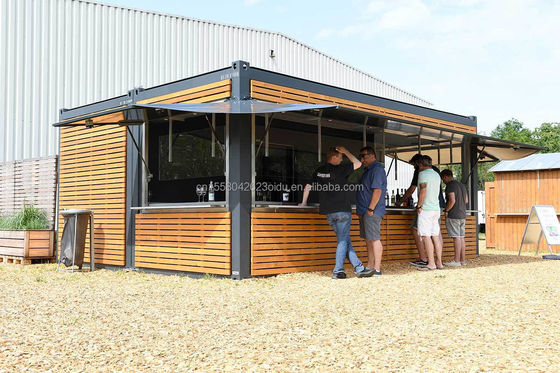 20ft Container Store Wood Grain Metal Frame Hotel Mobile House with Galvanized Steel Square Tubes and Flat Packaging