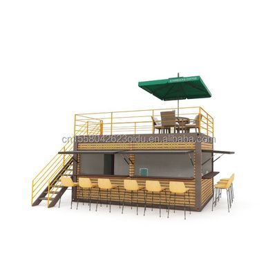 20 Foot Container Coffee Bar Portable Prefabricated Store with Container Design and 50/75/100mm Wave Sandwich Panel Walls