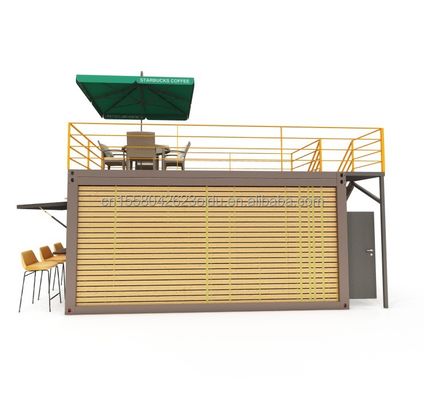 20 Foot Container Coffee Bar Portable Prefabricated Store with Container Design and 50/75/100mm Wave Sandwich Panel Walls