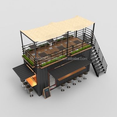Container Cafe with Kitchen 20ft Steel Frame Galvanized Steel Bending 180g Restaurant Bathroom Included