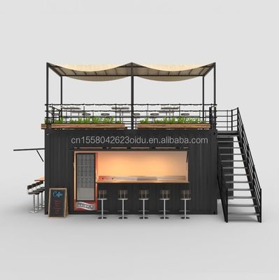 Container Cafe with Kitchen 20ft Steel Frame Galvanized Steel Bending 180g Restaurant Bathroom Included
