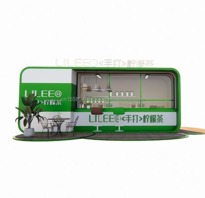 Modular Prefab Shipping Container Restaurant 20ft Coffee Bar with Galvanized Steel Square Tubes Steel Frame