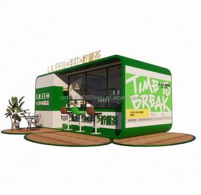 Modular Prefab Shipping Container Restaurant 20ft Coffee Bar with Galvanized Steel Square Tubes Steel Frame