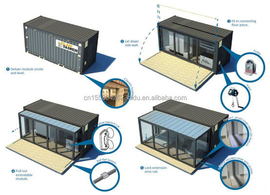 2 Bedroom Expandable Container House Prefab Steel Modular Tiny Home for Outdoor in Customized Color and 20ft or 40ft Size