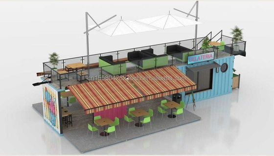 50/75/100mm Wave Sandwich Panel Wall 20ft 40ft Folding Container Cafe Restaurant Shipping Container Bar Cafe with Kitchen