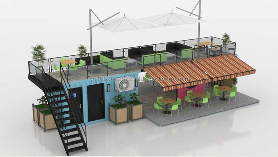 50/75/100mm Wave Sandwich Panel Wall 20ft 40ft Folding Container Cafe Restaurant Shipping Container Bar Cafe with Kitchen